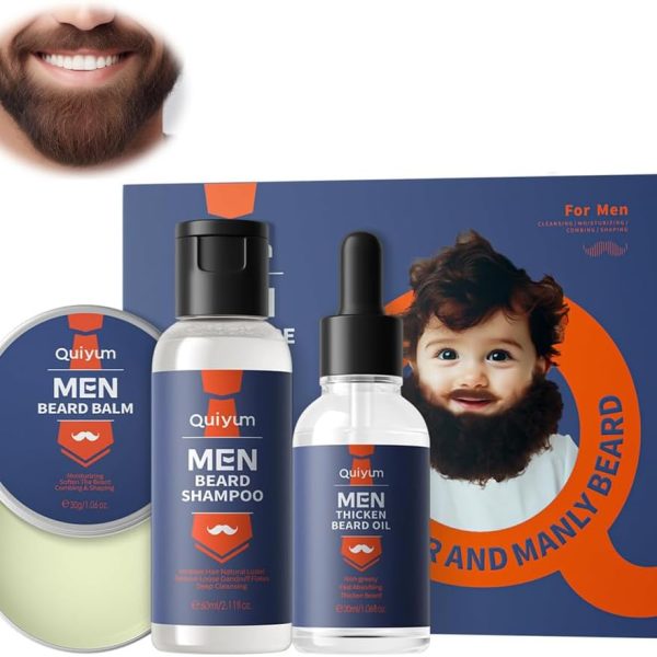 Azonee Beard Grooming Kit for Men, 3PCS Beard Wash, Beard Growth Oil, and Beard Balm for Thicker Beard Growth, Organic Beard Care Set
