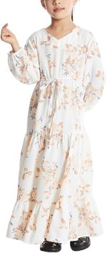Azonee Toddler Girls' Floral Long Sleeve Dress, Soft Cotton Blend Play Dress, Comfortable & Cute for Parties, Photoshoots, Holidays for Flower Girls (130cm)