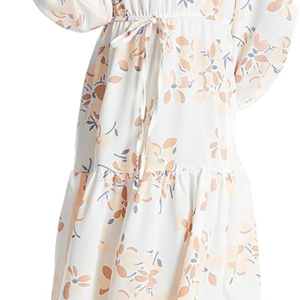 Azonee Toddler Girls' Floral Long Sleeve Dress, Soft Cotton Blend Play Dress, Comfortable & Cute for Parties, Photoshoots, Holidays for Flower Girls (130cm)