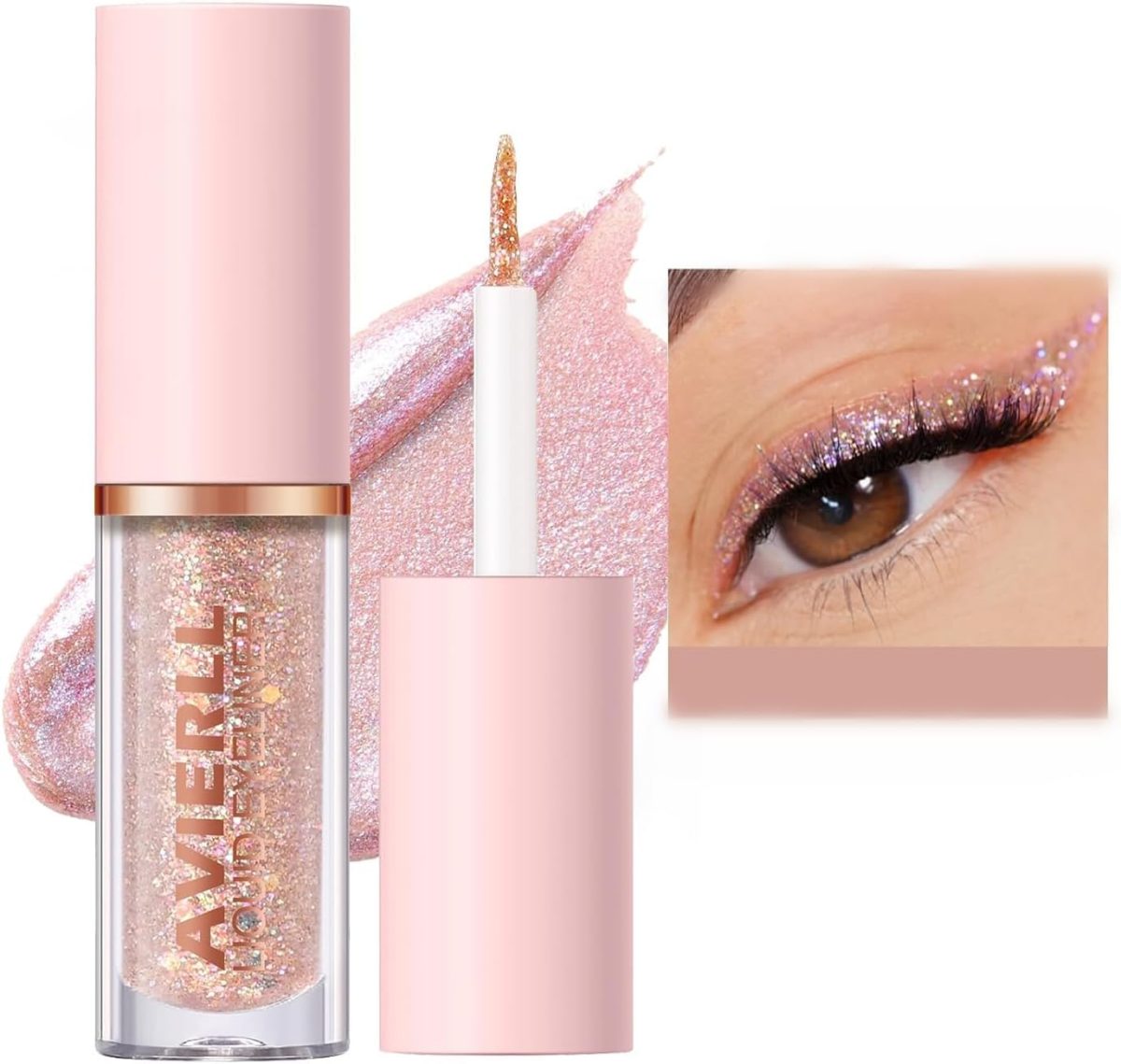 Azonee Glitter Eyeshadow Liquid Eyeliner, Crystal Shimmer Eyeshadow Primer, Eyeliner, Eyelid, Long Lasting Quick-Drying Waterproof Glitter Glue Eyeshadow ​Loose Glitter Eyeshadow, Pink, 02, 1 Pcs
