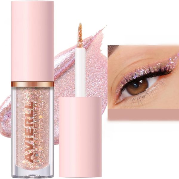 Azonee Glitter Eyeshadow Liquid Eyeliner, Crystal Shimmer Eyeshadow Primer, Eyeliner, Eyelid, Long Lasting Quick-Drying Waterproof Glitter Glue Eyeshadow ​Loose Glitter Eyeshadow, Pink, 02, 1 Pcs