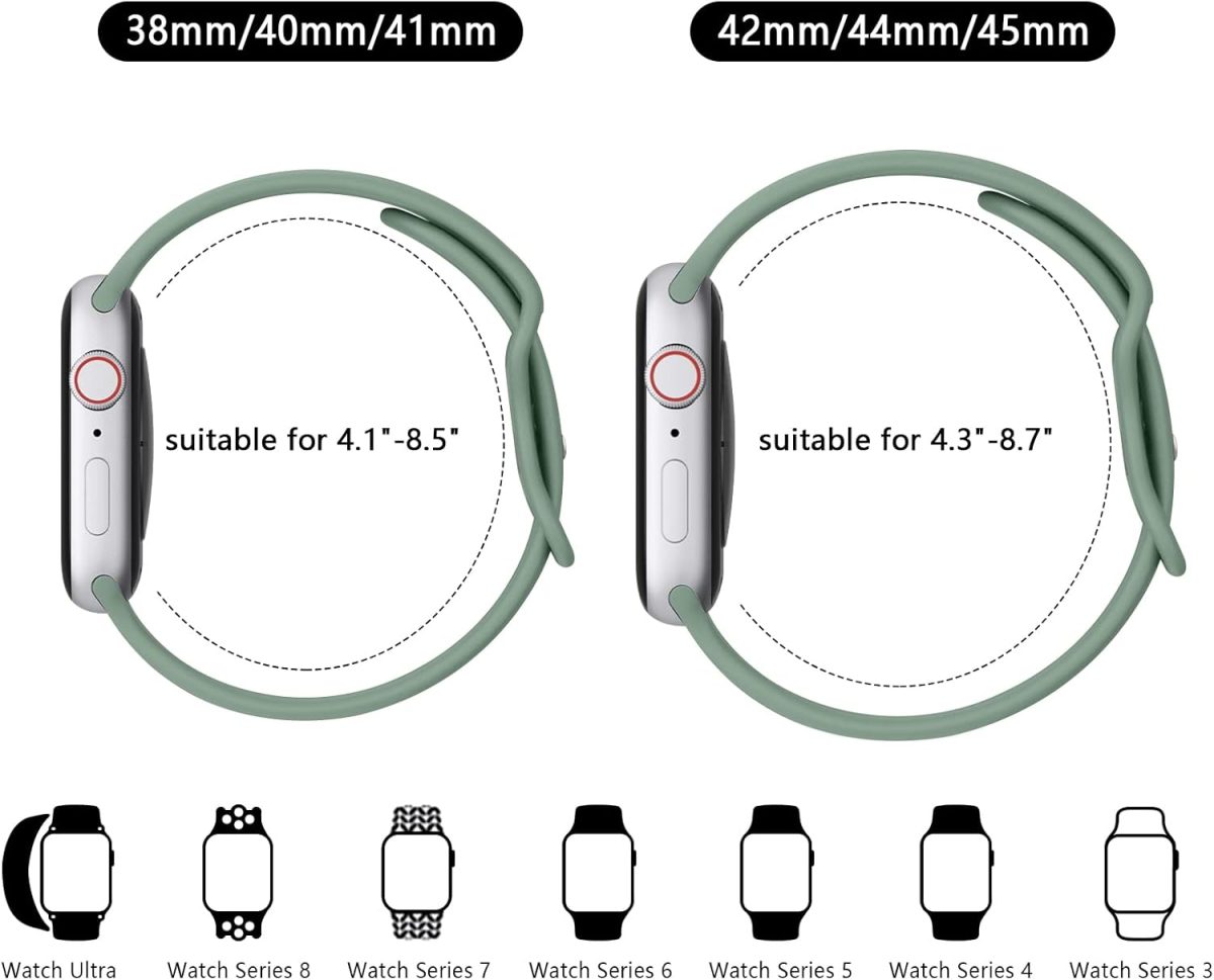 ⁦4 Pack Liquid Silicone Bands for Apple Watch Band 49mm 45mm 44mm 42mm 41mm 40mm 38mm,Soft Waterproof Strap for iWatch Series Ultra2/Ultra/9/8/7/6/5/4/3/2/1/SE Women Men⁩ - الصورة ⁦5⁩