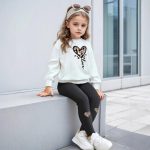 ⁦Girls Cute Outfit, Top + Pants, Long Sleeve Blazer and Leopard Love Print, Casual Sweatshirt and Sweatpants,ages 4-12⁩ - الصورة ⁦2⁩