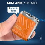 ⁦Azonee Mini Rechargeable Electric Shaver With Digital Display - Portable Luggage/Suitcase Design Rotary Shaver for Men, Home and Travel (Orange)⁩ - الصورة ⁦3⁩
