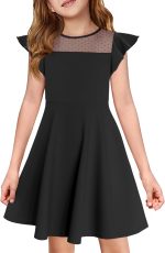 Haloumoning Girls Dress Summer Ruffle Sleeve Mesh A Line Casual Party Dresses with Pockets for Kids 4-14 Years