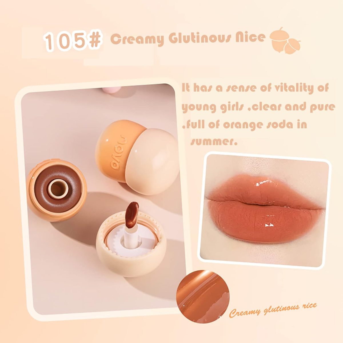⁦4Pcs Tinted Mushroom Lip Gloss, Long Lasting Jelly Lip Tint Hydrating,Jelly Texture Moisturising Acorn Lip Baim,Moisturise and Lighten Lip Lines,Easy to Carry⁩ - الصورة ⁦5⁩