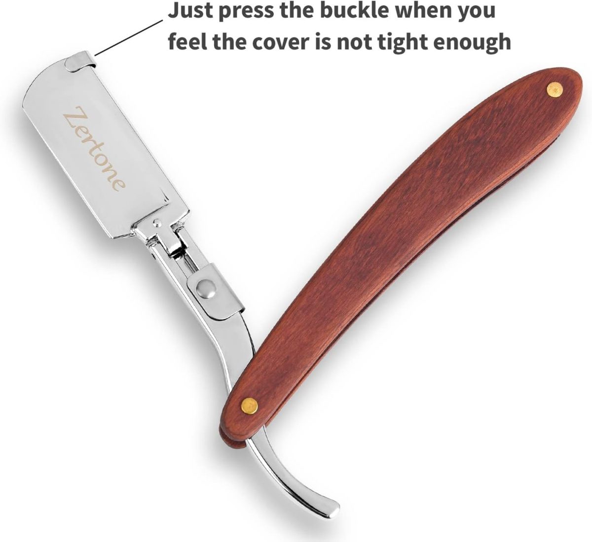 ⁦Zertone Straight Razors for Men Natural Wood Scale with 20 Double Edge Blades - Professional and Close Shaving Straight Edge Razor- Manual Shaver, Barber Razor Blade (Aluminum)⁩ - الصورة ⁦2⁩