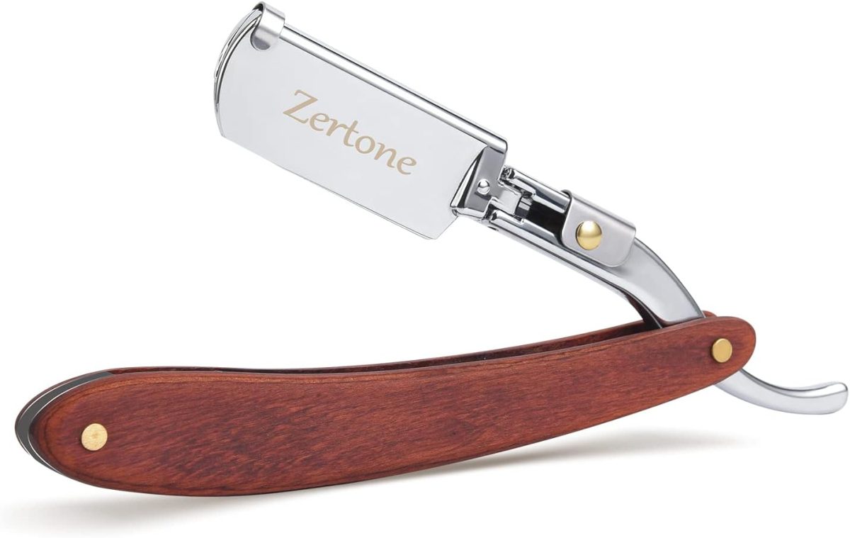 ⁦Zertone Straight Razors for Men Natural Wood Scale with 20 Double Edge Blades - Professional and Close Shaving Straight Edge Razor- Manual Shaver, Barber Razor Blade (Aluminum)⁩ - الصورة ⁦7⁩