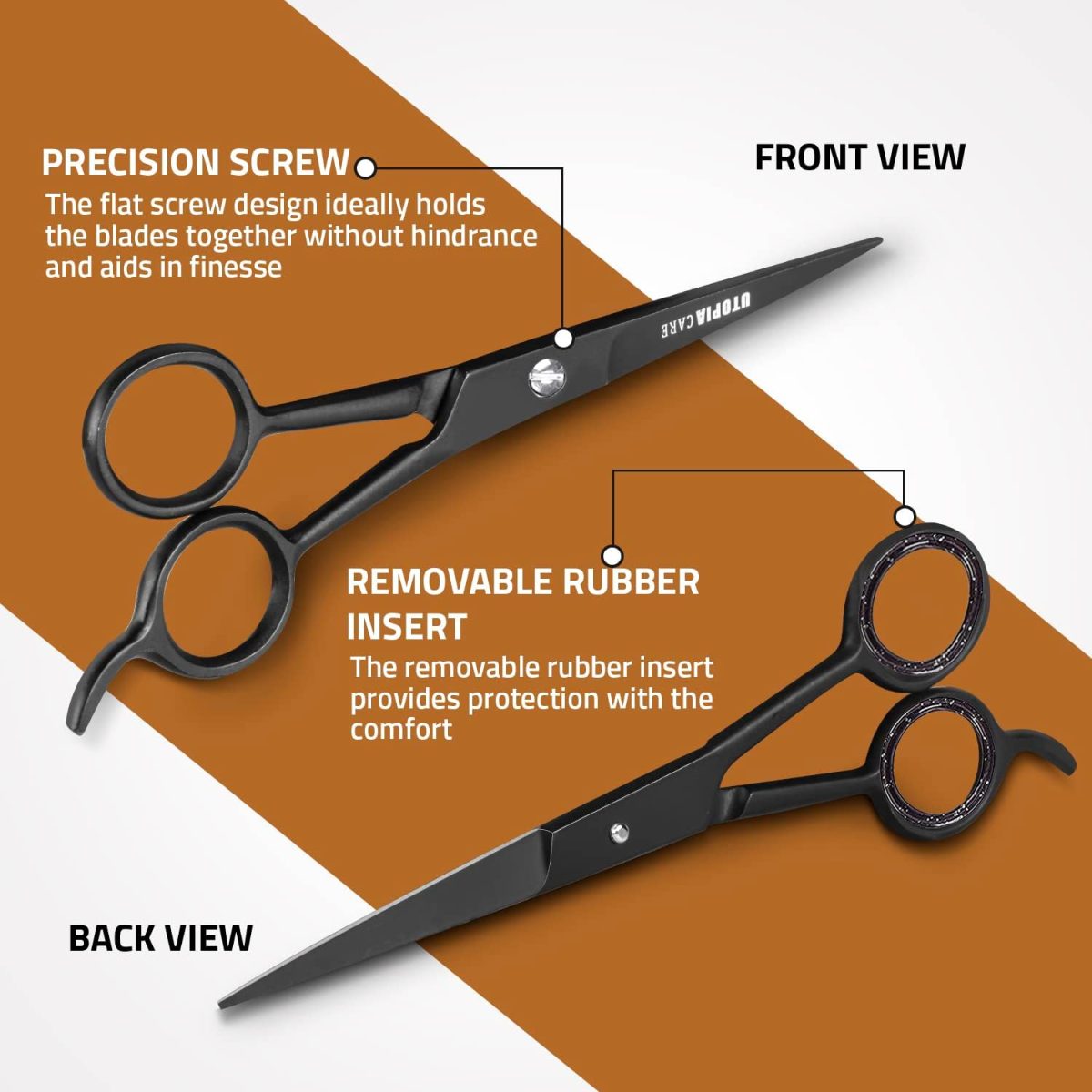 ⁦Utopia Care Hair Cutting and Hairdressing Scissors 6.5 Inch, Premium Stainless Steel shears with smooth Razor & Sharp Edge Blades, for Salons, Professional Barbers, Black⁩ - الصورة ⁦3⁩