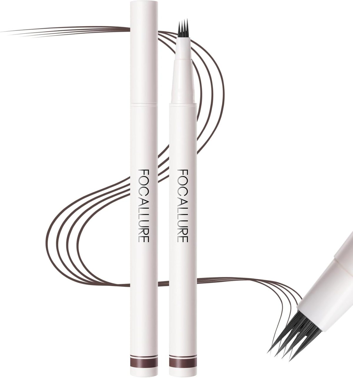 Focallure 2 PCS Microblading Eyebrow Pencil, Long Lasting Waterproof Eyebrow Pen with a Micro-Fork Tip, Smudge-proof Makeup Brow Pen Creates Natural Looking Brows Effortlessly, Dark Brown 0.02OZ/Count