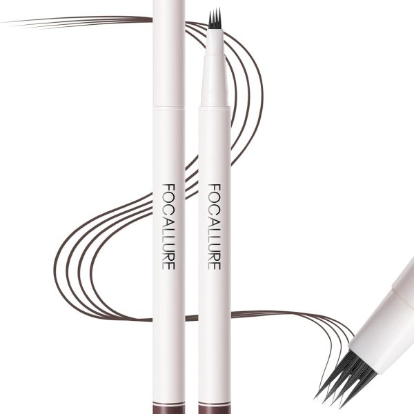 Focallure 2 PCS Microblading Eyebrow Pencil, Long Lasting Waterproof Eyebrow Pen with a Micro-Fork Tip, Smudge-proof Makeup Brow Pen Creates Natural Looking Brows Effortlessly, Dark Brown 0.02OZ/Count