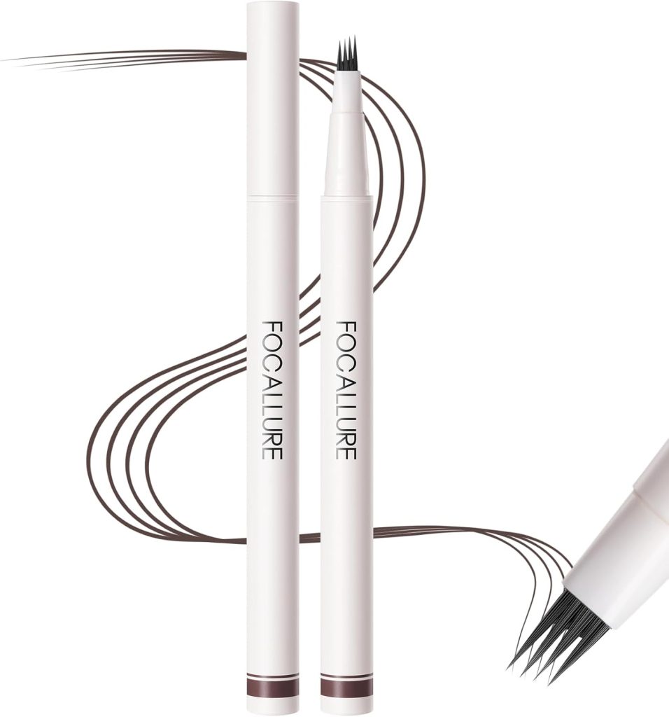 Focallure 2 PCS Microblading Eyebrow Pencil, Long Lasting Waterproof Eyebrow Pen with a Micro-Fork Tip, Smudge-proof Makeup Brow Pen Creates Natural Looking Brows Effortlessly, Dark Brown 0.02OZ/Count
