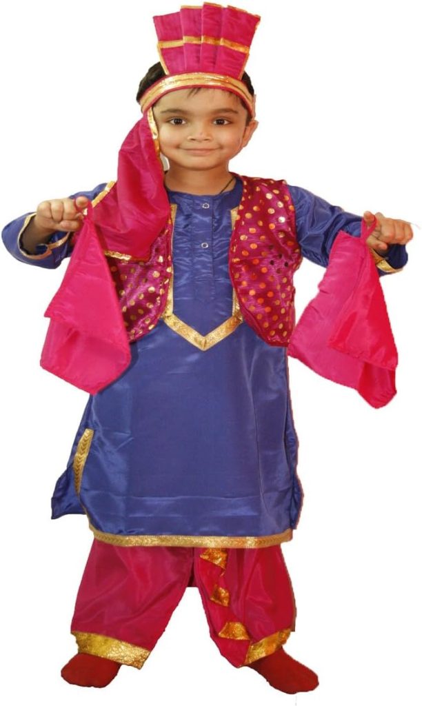 FancyDressWale Bhangra/Punjabi Boy Costume for Kids, Multi Color, 8-10 Years