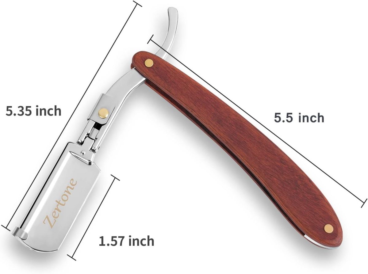 ⁦Zertone Straight Razors for Men Natural Wood Scale with 20 Double Edge Blades - Professional and Close Shaving Straight Edge Razor- Manual Shaver, Barber Razor Blade (Aluminum)⁩ - الصورة ⁦3⁩