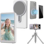 4K 60FPS Phone Vlog Selfie Monitor Screen, Back Camera Monitor with Bluetooth Remote, Compatible with iPhone Android, 1800mAh Wireless Recording for Selfie Vlog No Delay Live Stream for TikTok White