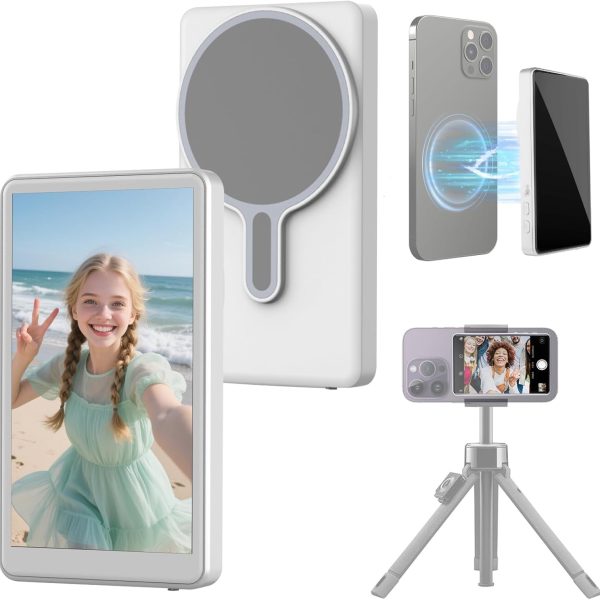 4K 60FPS Phone Vlog Selfie Monitor Screen, Back Camera Monitor with Bluetooth Remote, Compatible with iPhone Android, 1800mAh Wireless Recording for Selfie Vlog No Delay Live Stream for TikTok White