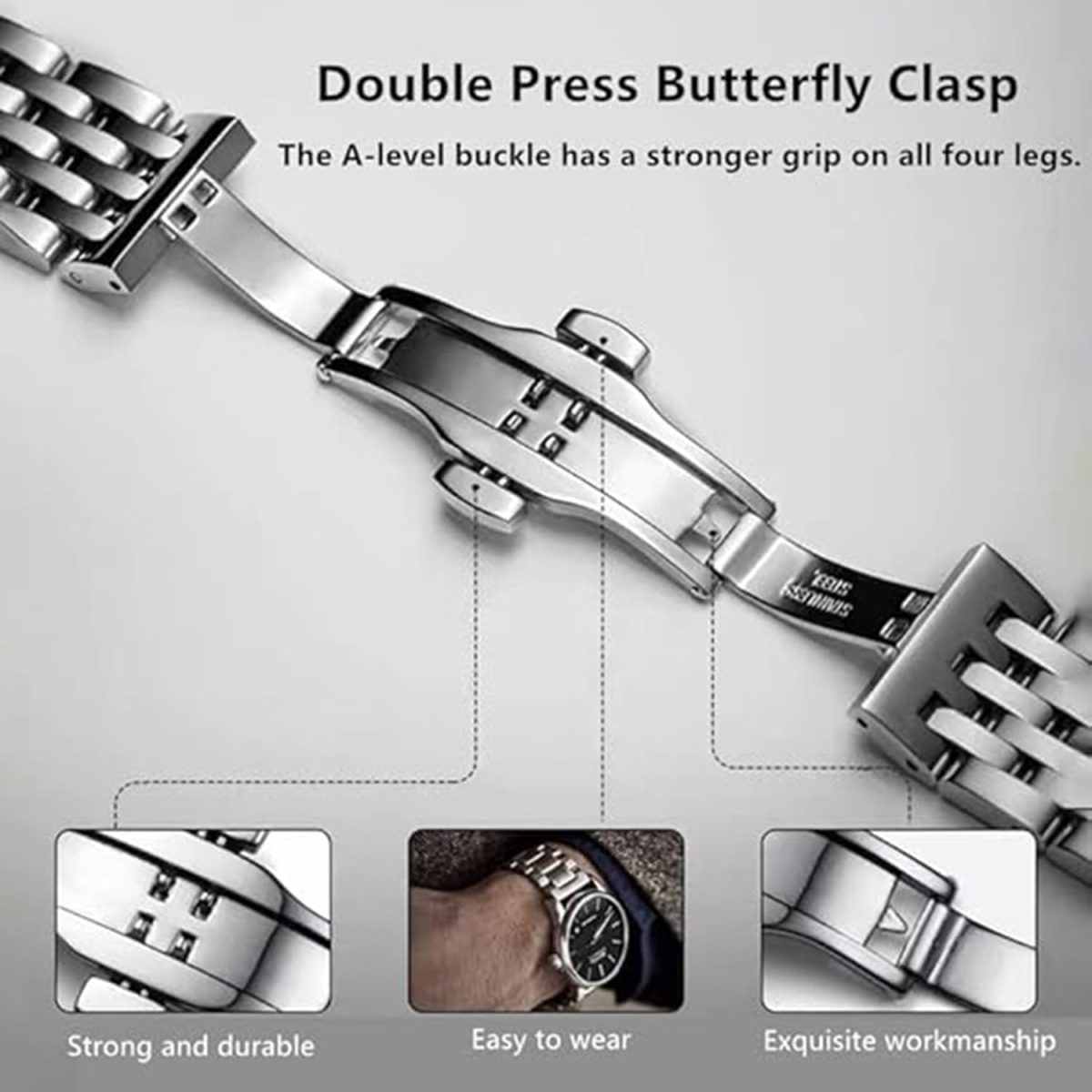 ⁦Watch Straps for Watch with Straight and Curved End 20 mm, 22 mm, Metal Replacement Strap Bracelets for Men/Women⁩ - الصورة ⁦3⁩