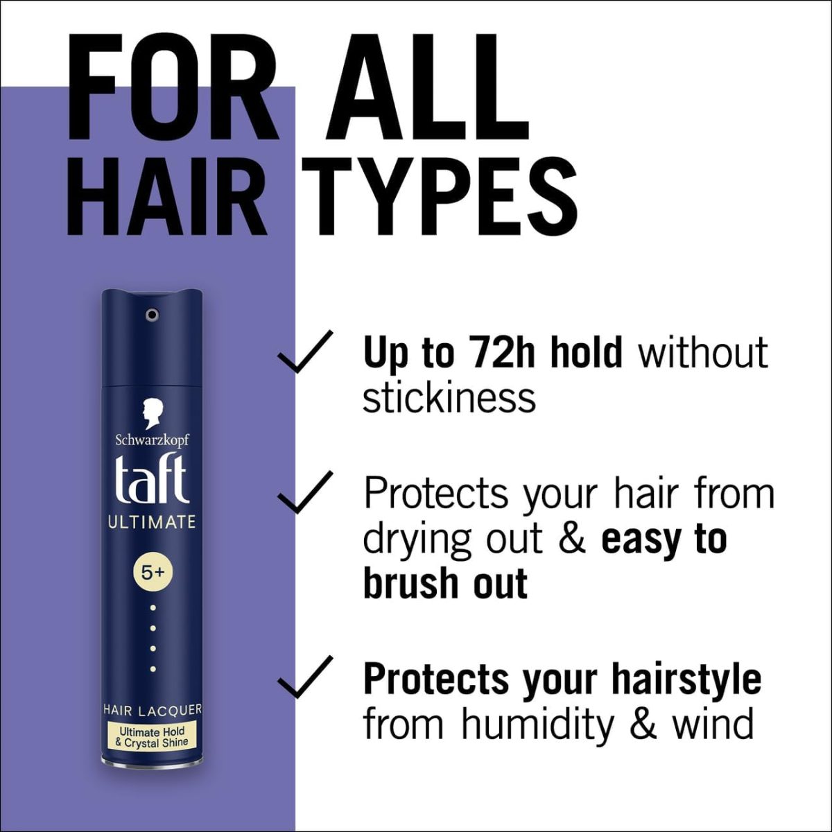 ⁦Taft Ultimate Hair Spray, For Hold and Shine, 250ML⁩ - الصورة ⁦2⁩