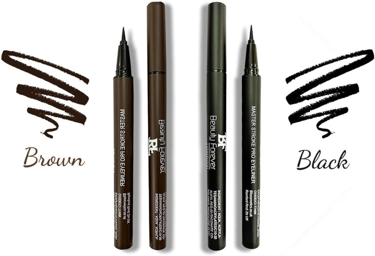 ⁦Beauty Forever Master Stroke Pro Eyeliner, Felt Tip Pen Eyeliner, Semi Matte Finish, Long Lasting, Waterproof, Face Painting, Smudge Proof, Suitable For All Eye Shapes, Available in 2 Shades (Brown)⁩ - الصورة ⁦4⁩
