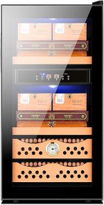 Freestanding cigar humidor Cigar Cooler/Cabinet Black Cigar Humidor Front Glass Door Counter Quiet Operation Compressor Adjust Temperature Wauyan