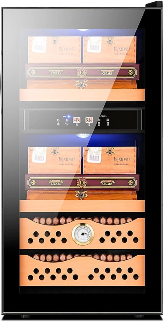 Freestanding cigar humidor Cigar Cooler/Cabinet Black Cigar Humidor Front Glass Door Counter Quiet Operation Compressor Adjust Temperature Wauyan