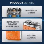 ⁦Azonee Mini Rechargeable Electric Shaver With Digital Display - Portable Luggage/Suitcase Design Rotary Shaver for Men, Home and Travel (Orange)⁩ - الصورة ⁦4⁩