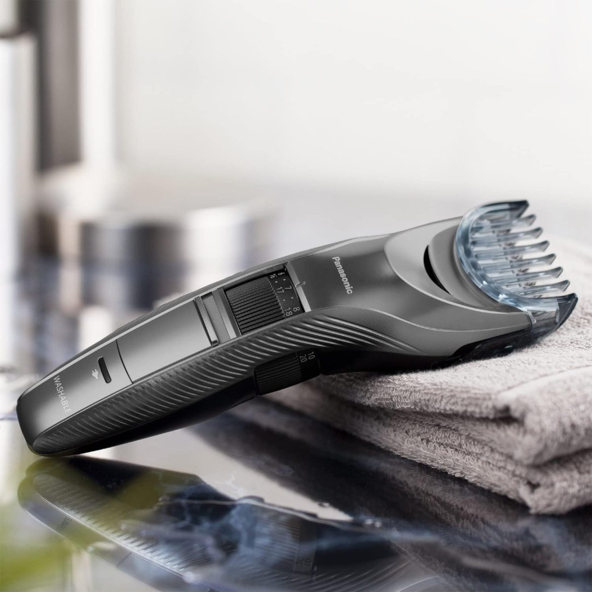 ⁦Panasonic Performance Hair Clippers with 2 Attachments and Adjustable Length Settings, Corded or Cordless Trimmer for Hair and Beard - ER-GC63-H (Silver)⁩ - الصورة ⁦13⁩