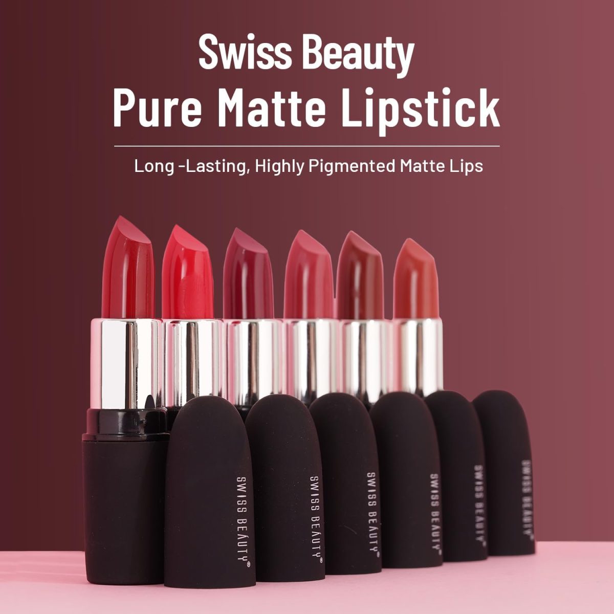 ⁦Swiss Beauty Pure Matte Creamy Lipstick | Non-drying, Highly pigmented Lipstick | Shade- Murphy Brown, 3.8gm|⁩ - الصورة ⁦2⁩