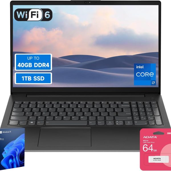 Lenovo V15 High-Performance Business Laptop, 15.6" FHD Display, 13th Gen Intel 10-Core i7-13620H, 16GB RAM, 512GB SSD, Webcam, HDMI, Wi-Fi 6, Windows 11 Pro, Bundle with ADATA 64GB USB Flash Drive