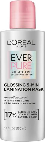 L'Oreal Paris Glossing Lamination Hair Mask with Glycolic Acid, Hair Treatment for Lasting Shine and Smoothness for Dull, Dry Hair, EverPure, 5.1 Fl Oz