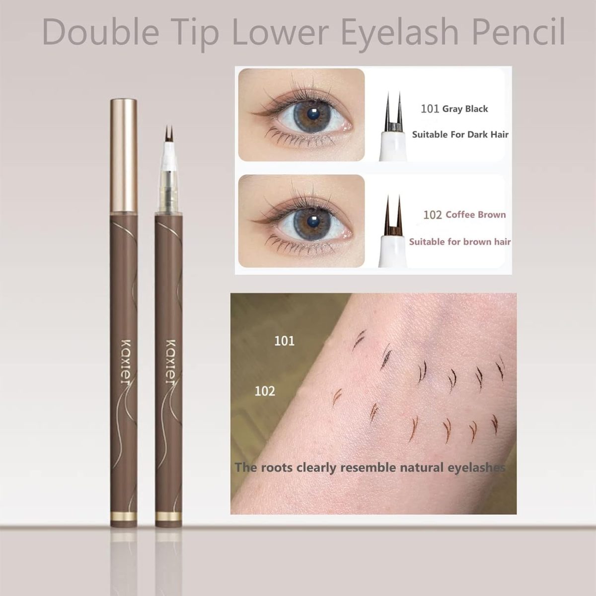 ⁦Excefore 2 Pack Dual-Tip Eye Liner, 3 In 1 Long Lasting Waterproof Eyebrow Pencil, Professional Makeup Liquid Eye Liner Pencil for Women (Gray & Brown)⁩ - الصورة ⁦3⁩