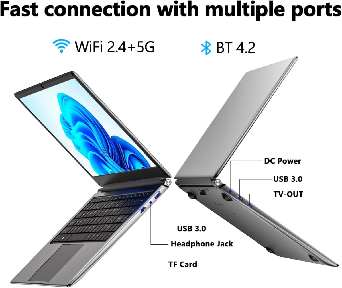 ⁦16 Inch Laptop, Portable Laptop with 6GB DDR and 64GB SSD,Expandable to 1TB.Quad Core Pentium Processor up to 2.64GHz.Mini HDMI.Dual Band WiFi. Webcam. Thin Laptops⁩ - الصورة ⁦8⁩