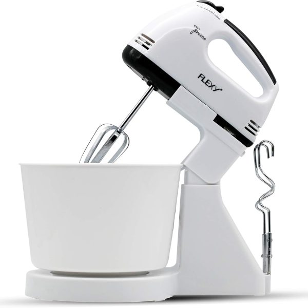 FLEXY® Germany Turbo 7 Speed 250W Hand Mixer With 2 Beaters, 2 Dough Hooks And 2L Bowl - 2 Years Warranty
