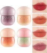 4Pcs Tinted Mushroom Lip Gloss, Long Lasting Jelly Lip Tint Hydrating,Jelly Texture Moisturising Acorn Lip Baim,Moisturise and Lighten Lip Lines,Easy to Carry