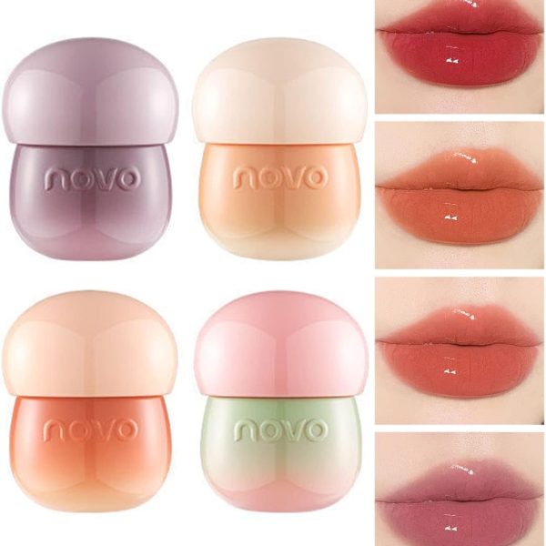 4Pcs Tinted Mushroom Lip Gloss, Long Lasting Jelly Lip Tint Hydrating,Jelly Texture Moisturising Acorn Lip Baim,Moisturise and Lighten Lip Lines,Easy to Carry