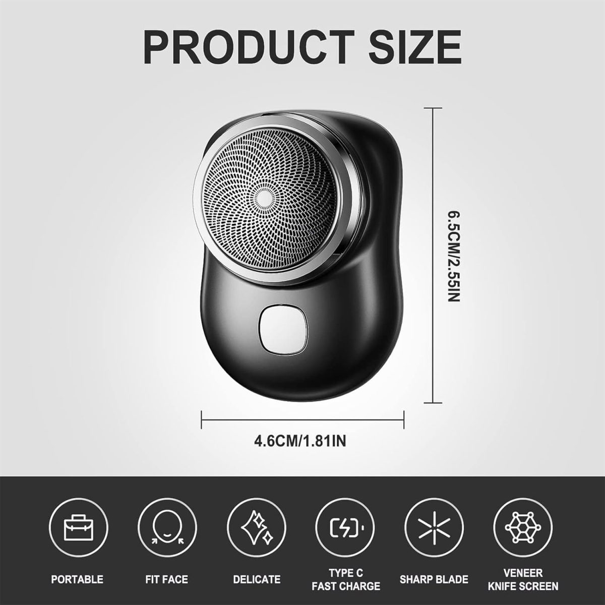 ⁦Bolivia's Mini Shaver, Portable Electric Shaver, Pocket Size Electric Razor, Wet and Dry Mens Shaver Head is Washable, USB Rechargeable Shaver One Button Use Suitable for Home, Car Travel (Black)⁩ - الصورة ⁦5⁩