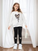 ⁦Girls Cute Outfit, Top + Pants, Long Sleeve Blazer and Leopard Love Print, Casual Sweatshirt and Sweatpants,ages 4-12⁩ - الصورة ⁦7⁩