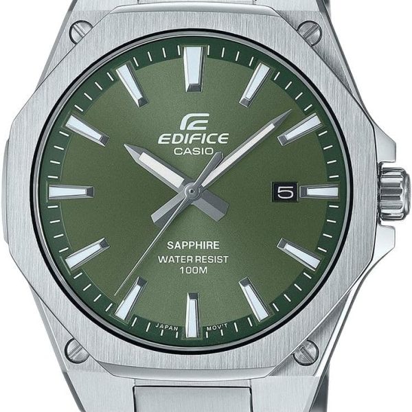 Casio Edifice Male Wristwatch - Quartz Casual Stainless steel Band and case Grey Analog Green Dial - EFR-S108D-3AVUEF