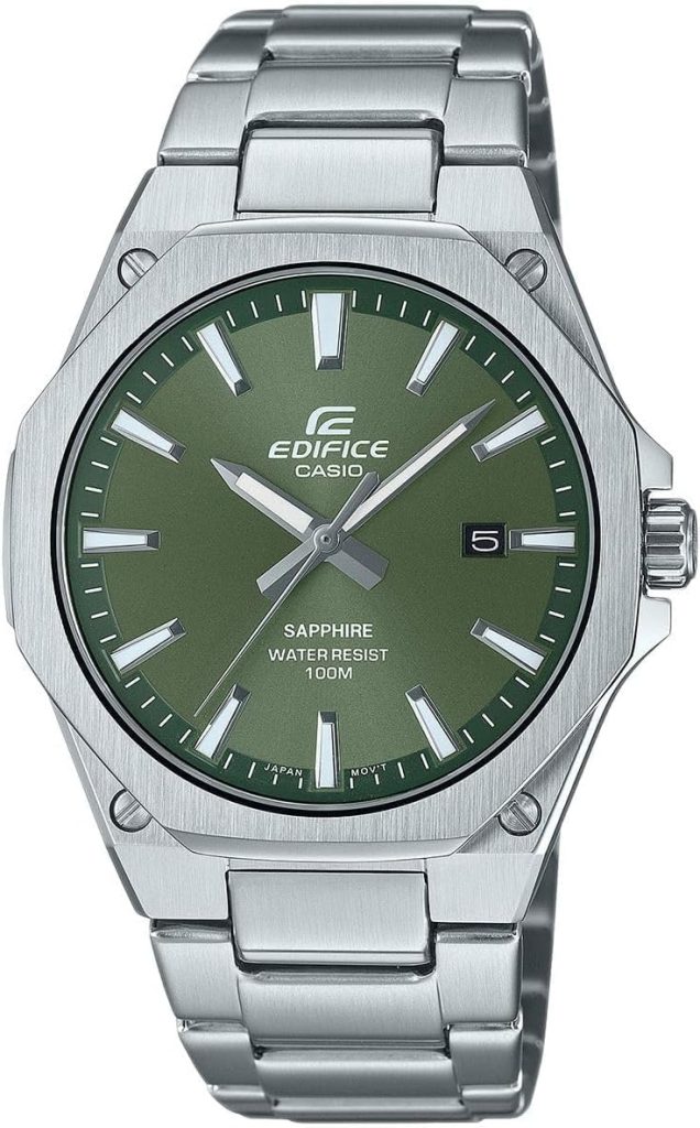 Casio Edifice Male Wristwatch - Quartz Casual Stainless steel Band and case Grey Analog Green Dial - EFR-S108D-3AVUEF