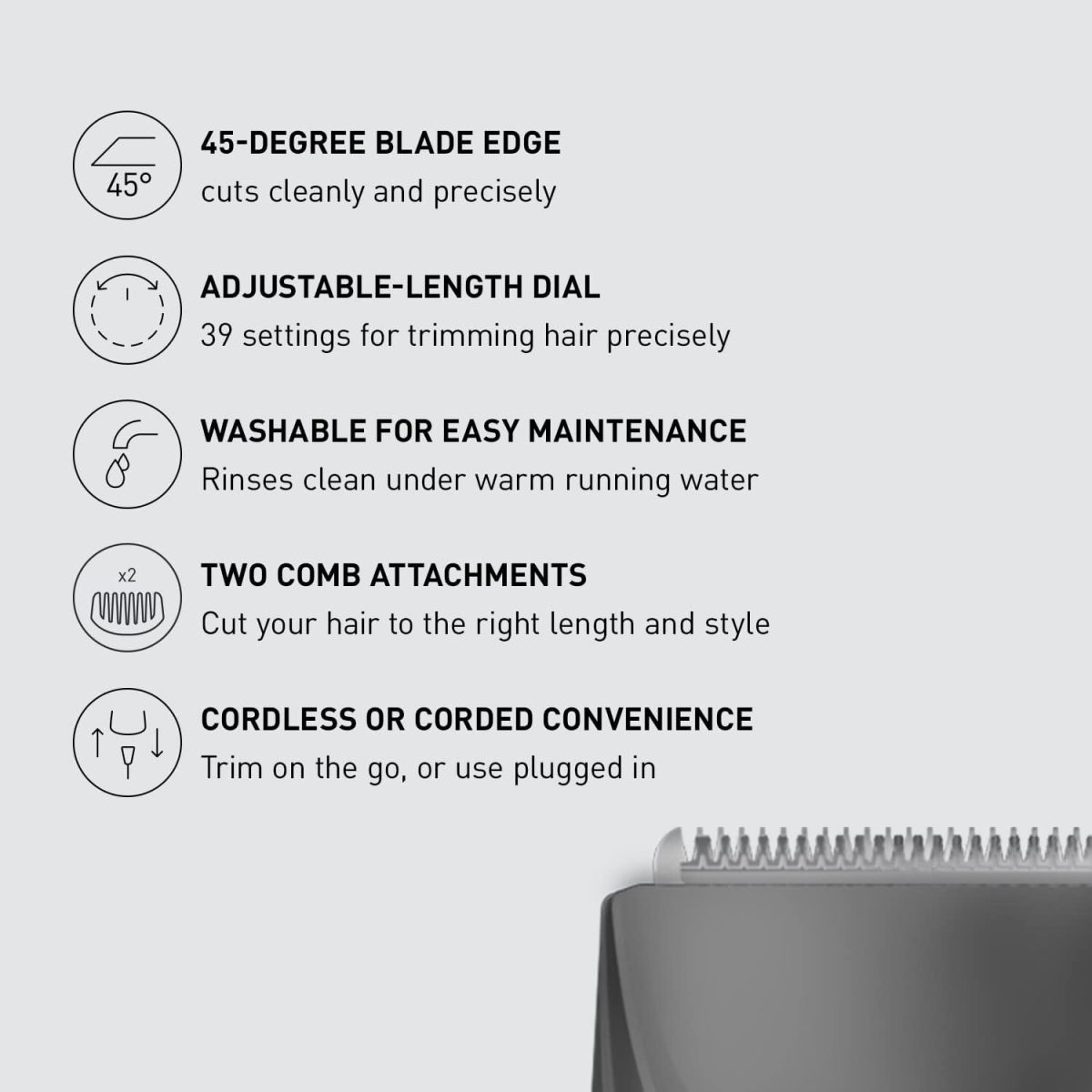 ⁦Panasonic Performance Hair Clippers with 2 Attachments and Adjustable Length Settings, Corded or Cordless Trimmer for Hair and Beard - ER-GC63-H (Silver)⁩ - الصورة ⁦2⁩