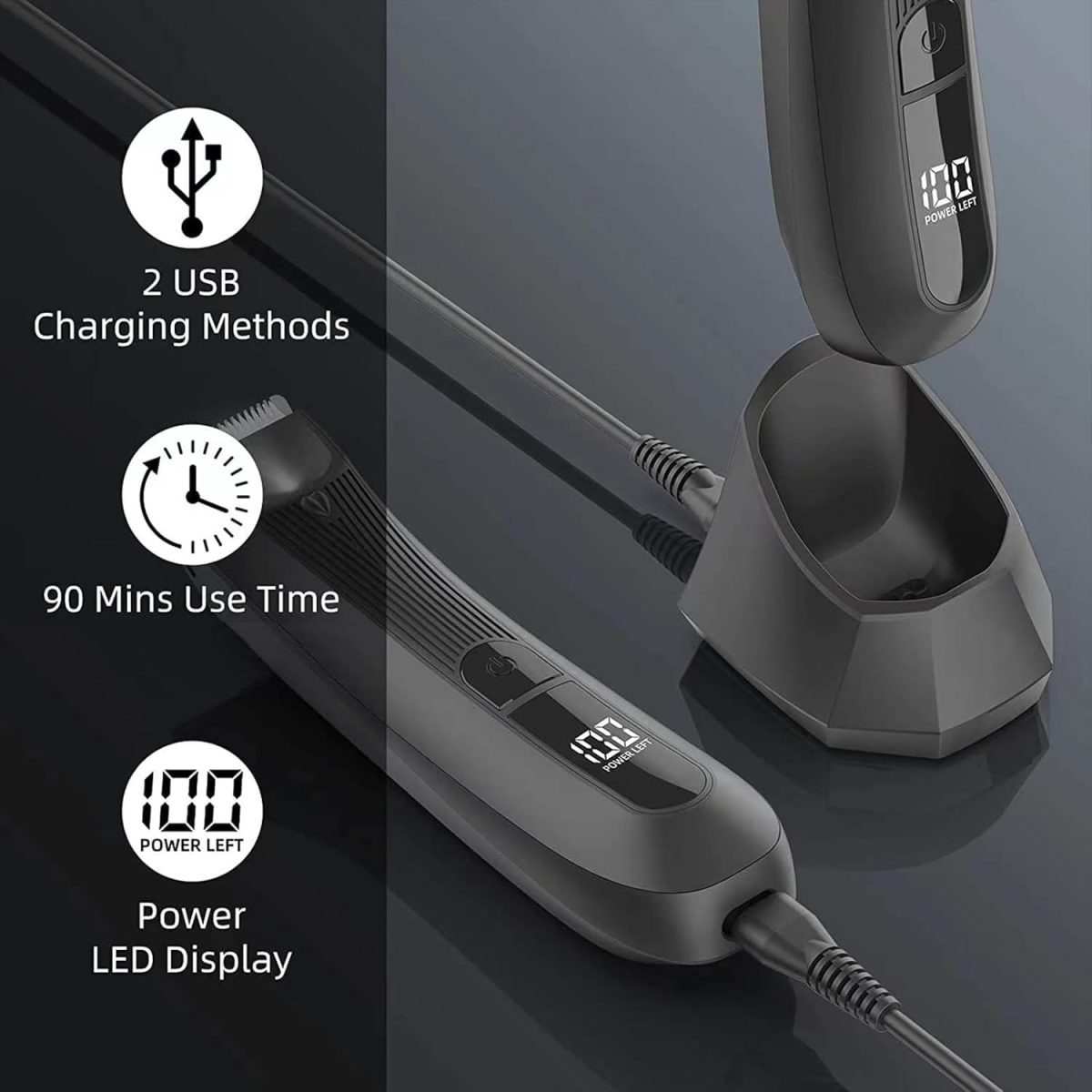⁦NALACAL Men's Intimate Razor with LED Light & Display, Body Groomer Shaver, IPX7 Waterproof Electric Razor with Recharge Dock, Replaceable Device, Ceramic Blade Heads, USB Charging, Gift for Men⁩ - الصورة ⁦6⁩