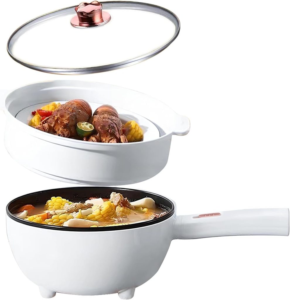 YESMAX Electric Cooker 3 Litre Hot Pot with Steamer, Non-Stick Frying Pan, Portable Travel Cooker for Ramen/Steak/Fried Rice/Oatmeal/Soup