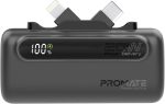 Promate Mini Power Bank, 5000mAh with 20W USB-C™ In/Out Foldable Connector, 12W Lightning Foldable Connector, LED Display, PowerUp-Duo (Black)