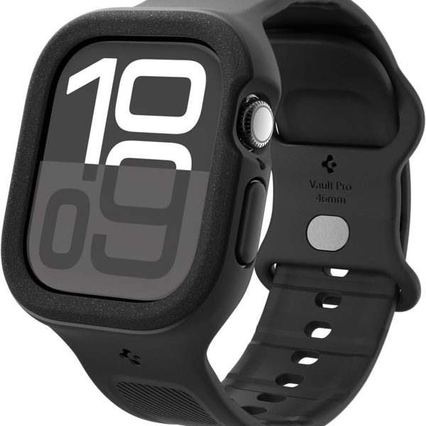 Spigen Vault Pro designed for Apple Watch Series 10 (46mm) Case with Band Protective TPU Cover with Strap - Matte Black