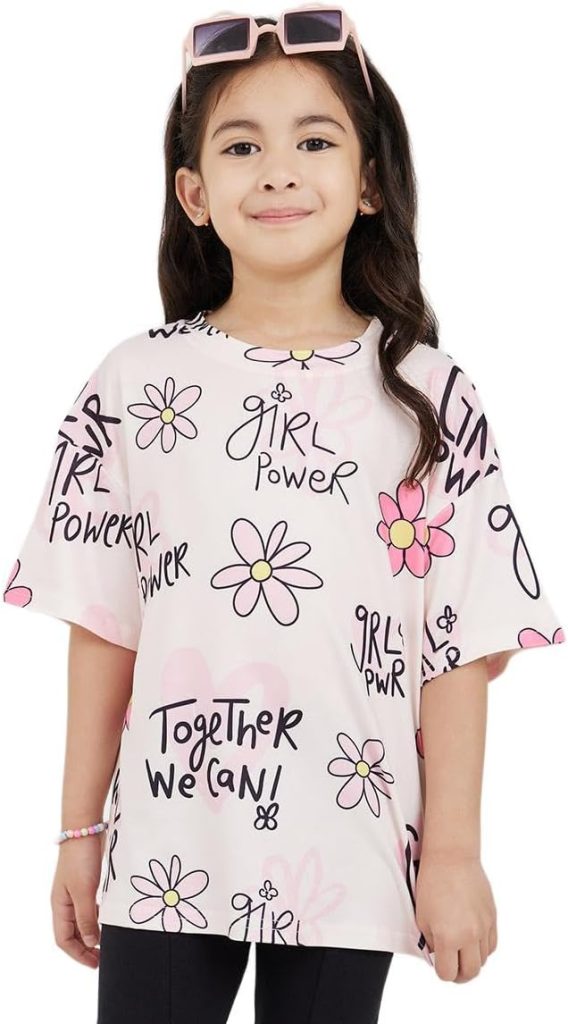 STYLI Girls Oversized AOP Round Neck T-Shirt