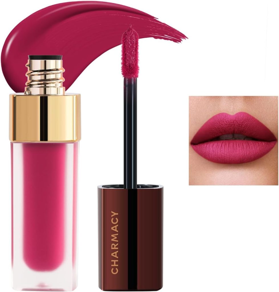 CHARMACY Stunning Longstay Liquid Lip Gloss,Non-Sticky Cup Matte Velvet Lipstick,Cruelty-free Smoothening Lip Tint Makeup (#17 Red sangria)