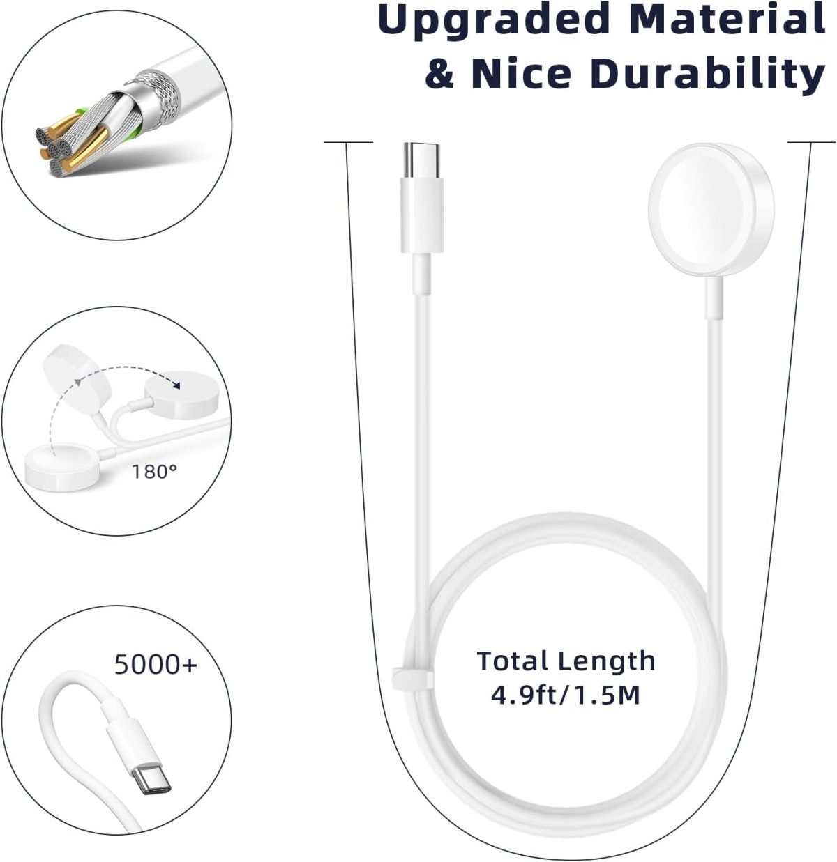 ⁦Vertebraid USB C Watch Charger Cable Compatible for Apple Watch: Magnetic Charger Cable Compatible with iWatch Series 10/9/8/7/6/5/4/3/2/1/SE/SE2, Travel Type C Charging Cord, 4.9ft⁩ - الصورة ⁦6⁩