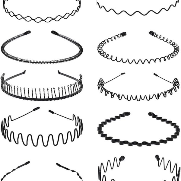 GoodTool Metal Hair Band-a variety of Types of Anti-sliding Headwear Accessories Anti-slip Women Men's Motion Hair Accessories Black (10 pieces)