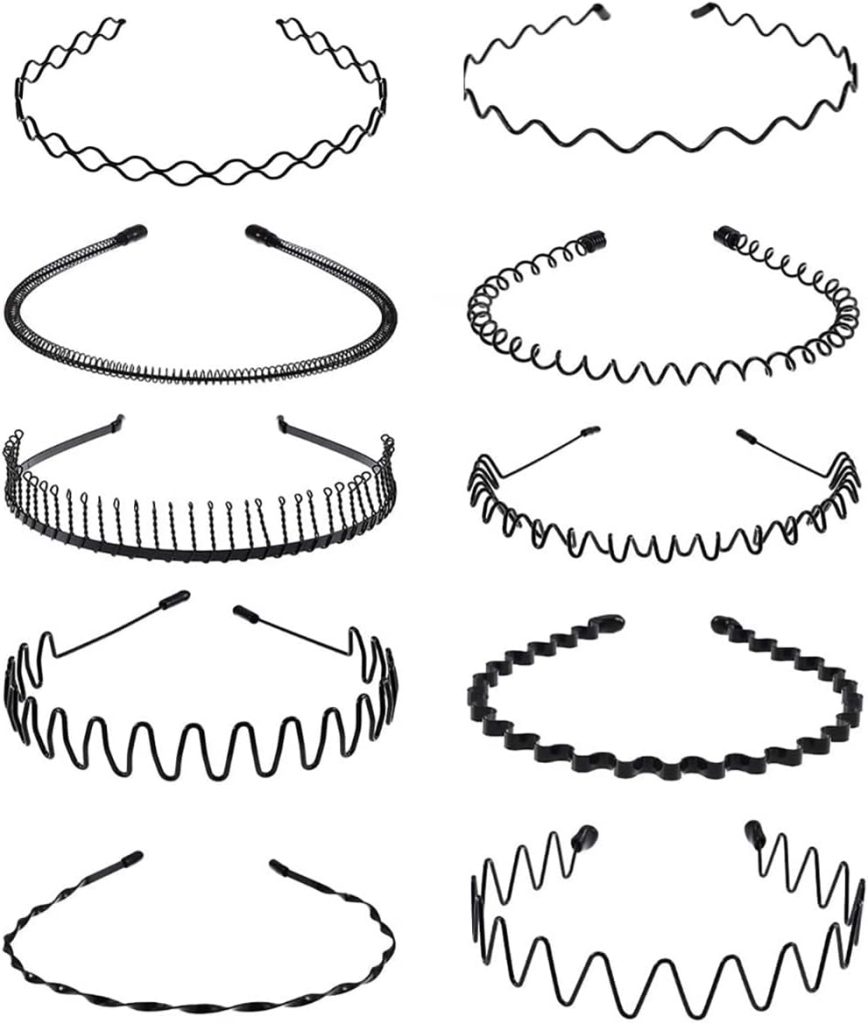 GoodTool Metal Hair Band-a variety of Types of Anti-sliding Headwear Accessories Anti-slip Women Men's Motion Hair Accessories Black (10 pieces)