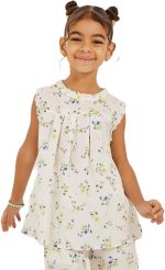 Styli Girls Floral Printed Sleeveless Pleated Top